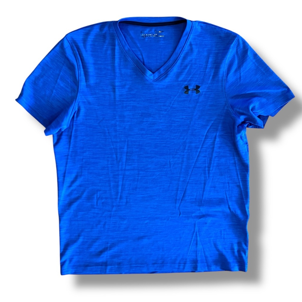 Under Armour Shirt Mens Small Blue Heatgear Loose Fit V Neck Gym Training Mens